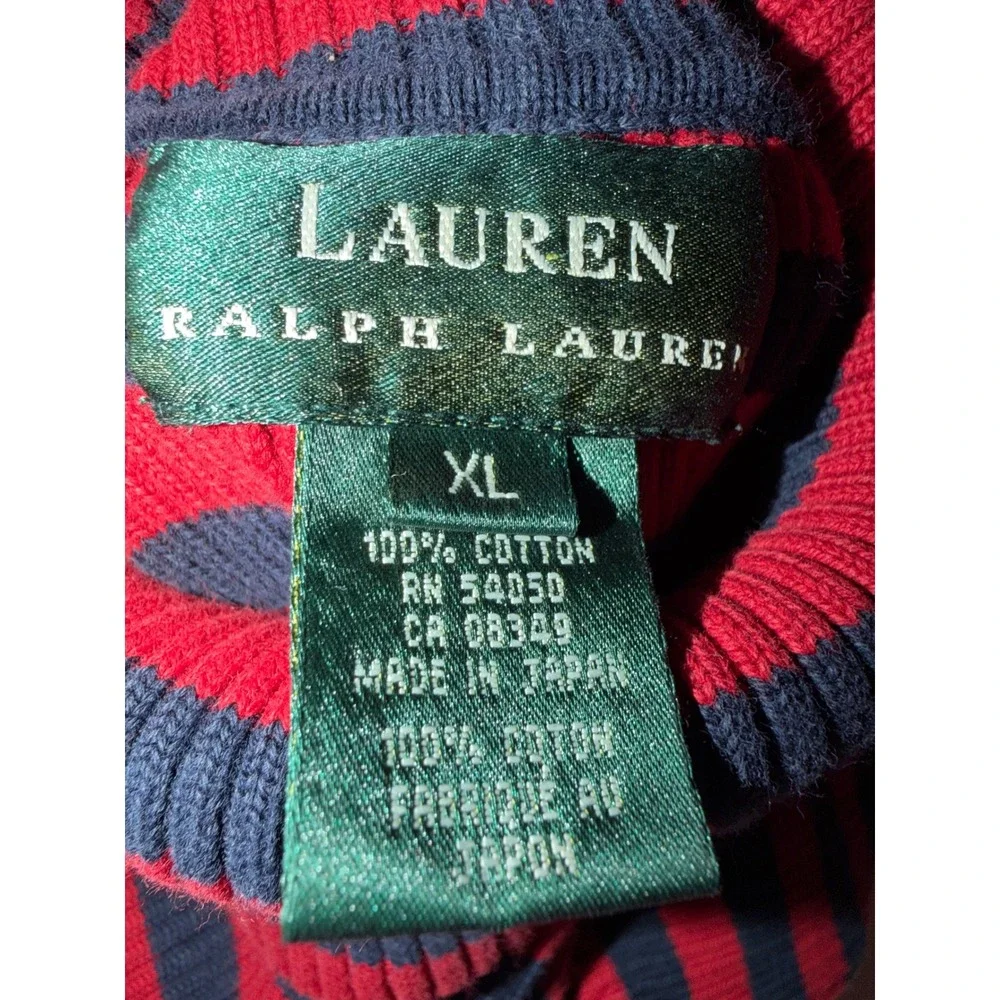 Lauren Ralph Lauren Striped Turtleneck Sweater Women XL Red Blue Ribbed Cotton